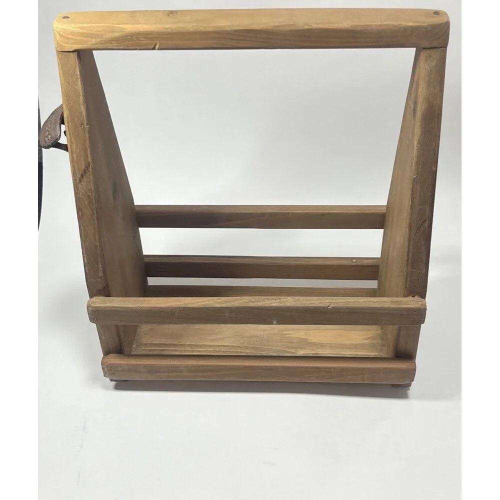 WOODEN SIX PACK BEER CADDY Bottle Opener Metal Handle Wood Holder Carry Case